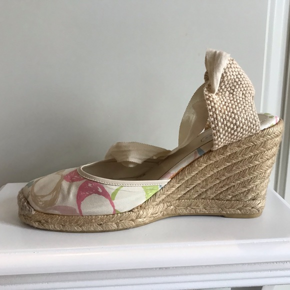 Coach Logo "Mindy"  Espadrille Wedges with Ankle Ties Size 9 - Picture 6 of 13